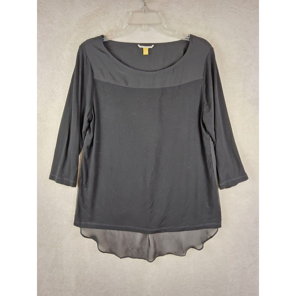 Leifsdottir Women's Silk Blend Multi Media Sheer Back Black Top Size M